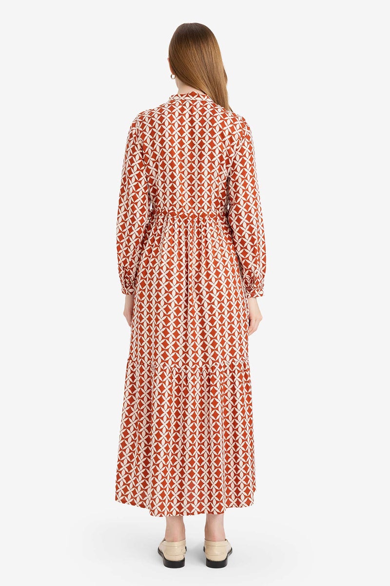 DeFacto Orange Woman Regular Fit Printed Viscose Dress Casual - Image 5